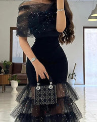 Sexy Summer Women Glitter Layered Sheer Mesh Skinny Glamorous Party Evening Dress Wedding Guests Prom Celebrity Dress