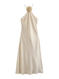 Women Solid Mid-Calf Camisole Dresses Summer Female Halter Backless Party Dress Casual Bandage Dress