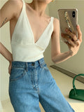 Sexy Camis Streetwear White Knitted Women Corset Camisole Fashion V neck Backless Crop Top Vintage Cropped Women Tank Top