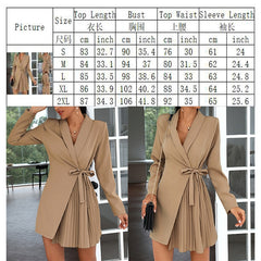 Pbong  Spring and Autumn Fashion Women's Clothing Solid Color Lapel Tie Pleated Splicing Small Suit