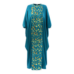 Pbong Bohemian Bat Sleeve Printed Maxi Dress Summer Women Pleated Party Sundress Casual O Neck Oversized Satin Long Dress