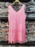Women Elegant Sleeveless Mini Dress Women Sexy Summer Fashion V Neck Feather Tassel Dress Party Lady Casual Sequin Pencil Dress