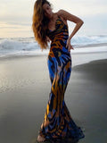 Sexy Off Shoulder Print Summer Long Dress Women Backless Bandage Beach Dresses Female Casual Party Boho