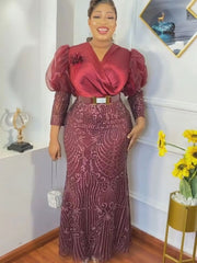 Plus Size African Party Long Dresses for Women New Dashiki Ankara Sequin Evening Gowns Turkey Outfits Robe Africa Clothing