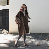 Elegant Woolen Trench Coat Winter for Women Vintage Windbreakers Jacket Mid-Length Loose Turn-Down Collar Plus Size 4XL Cardigan