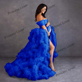 Light Sky Blue Prom Dresses Women Tiered Ruffles Evening Gown Front Split Flowy Maternity Photoshoot Dress robes soirées