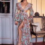 Pbong mid size graduation outfit romantic style teen swag clean girl ideas 90s latina aestheticSexy V-Neck Backless Hollow Out Dress Summer Women Lantern Sleeve Club Party Long Maxi Dresses Tunic Beach Cover Up A916