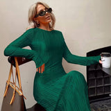 Elegant Bodycon Dress for Women Solid O Neck Flare Sleeves Long Summer Dresses Holiday Vestidos Black Red Orange