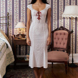 Lace Stitching Hollow Out Floral Mini Dress Women Dresses Lacing V-Neck Slim Cotton Tank Dress Retro Hottie Y2K Outfit