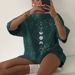 Harajuku Tshirts Women Sun and Moon Print Loose T Shirt Plus Size Women's Clothing Streetwear Funny Tshirt Graphic Tee Tops