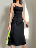 Fashion Strappy Ruched Sexy Black Dress Irregular Elegant Backless Long Dress Party Summer Dresses Women Clothes