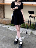Vintage Design Black Mini Dress Women Gothic Harajuku Sexy Backless Short Dresses Summer Korean Fashion Kpop