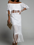 Women Sexy Solid Mesh Hollow Outfits Elegant Lace Strapless Tops+Slim Long Irregular Skirt Suits New Embroidery Ruffle Party Set