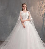 Chinese Wedding Dress With Long Cap Lace Wedding Gown With Long Train Embroidery Princess Plus Szie Bridal Dress