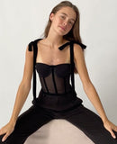 Women's Mesh Sexy Black Top Vest Sleeveless Patchwork Camisole Lace-up Suspender Strap Streetwear Clothing New Fashion
