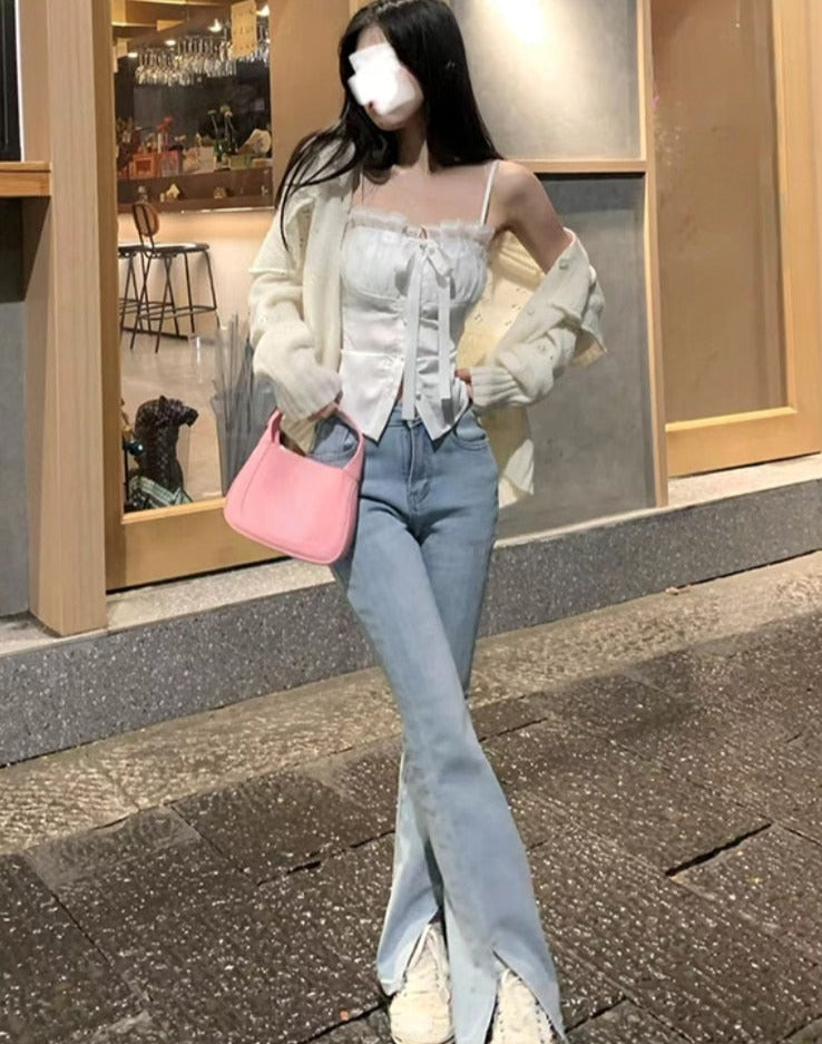 Pure Color Lace Strap Blouse Ladies Casual Spring Elegant Sexy Crop Tops Party Slim Korean Style Fashion Vest Design Chic