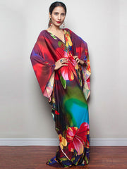 Print Maxi Dress Batwing Sleeve Tunic Spring Autumn Beach Dress Casual Plus Size Women Beachwear Kaftan Cover-ups Pbong mid size graduation outfit romantic style teen swag clean girl ideas 90s latina aesthetic