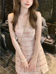 Sexy Strap Y2k Mini Dress Women Pink Korean Style Party Dress Office Lady Sleeveless Fashion Dress Slim Design Summer Chic