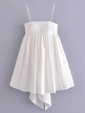White Slash Collar Ruched Chest Mini Sling Dress Sexy Bandage Tie Bow Back Backless Dresses Holiday Robe Summer Vestido