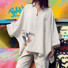 Cotton Linen Casual Batwing Sleeve Summer Tops Tees Loose Women Clothing Vintage Y2k Tshirts Fashion Clothes Streetwear Summer