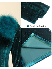 Bodycon Dress Women Green Christmas Party Velvet Winter Feather Shiny Sequin Evening Sheath Sexy Night Out Birthday Glitter Gown  Pbong mid size graduation outfit romantic style teen swag clean girl ideas 90s latina aesthetic