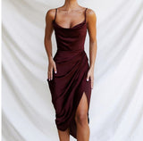 European And American-Style Women&#39;s ClothinginsHigh-Profile Figure Sexy Suspender Pleated Dress Slit Dress Irregular Skirt New