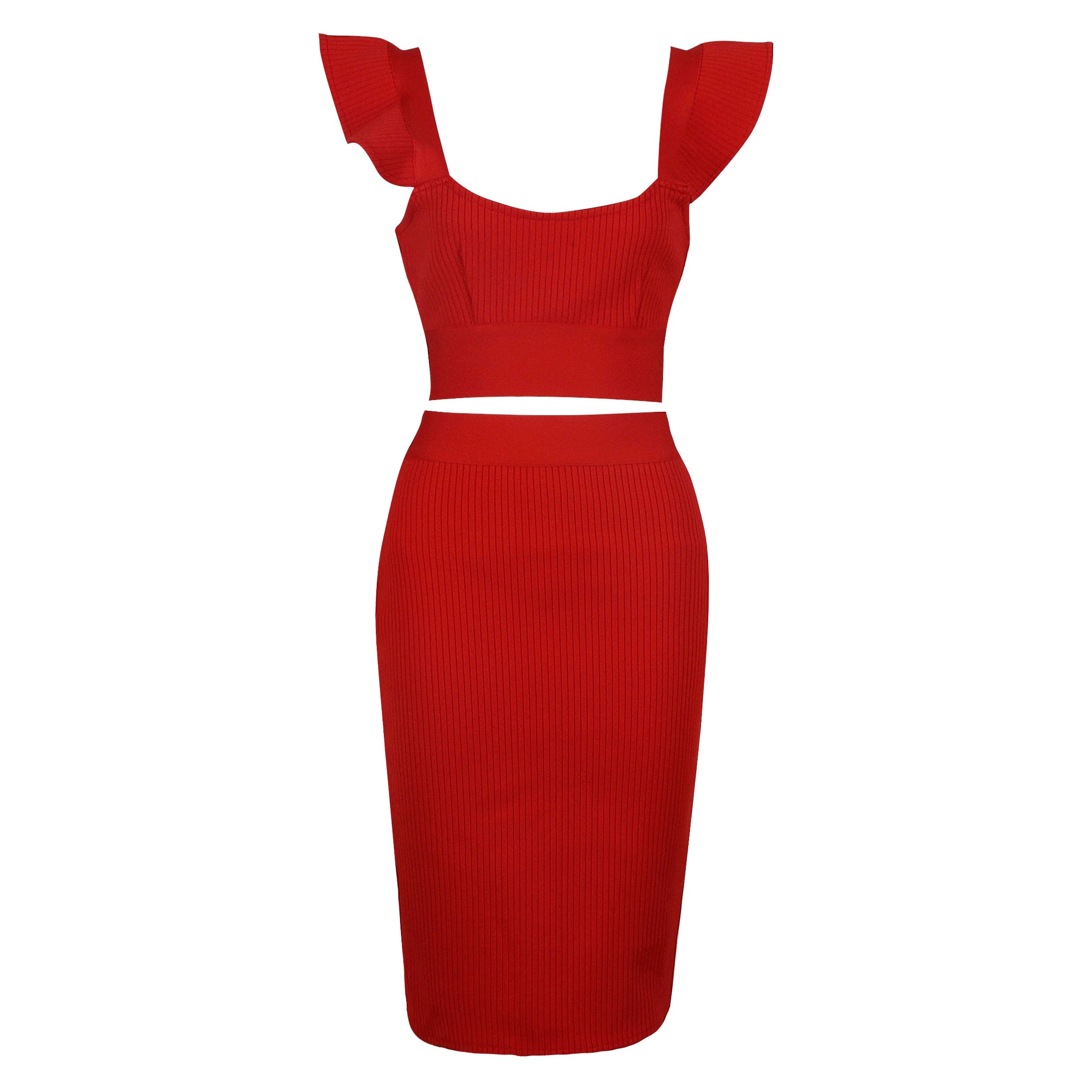 Pbong High Quality  Style Sexy Fashion Pink Black Red Bodycon Rayon Two Pieces Bandage Dress Two Pieces & Skirt Set
