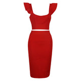 Pbong High Quality  Style Sexy Fashion Pink Black Red Bodycon Rayon Two Pieces Bandage Dress Two Pieces & Skirt Set