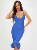 Blue HL Bandage Dress V Neck Spaghetti Bodycon Vestidos Women Mermaid Runway XL Elegant Club Sweet Elastic XL Dress Pbong mid size graduation outfit romantic style teen swag clean girl ideas 90s latina aesthetic