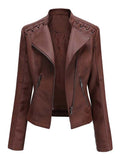 Autumn Winter Pu Faux Leather Jackets Women Long Sleeve Zipper Slim Motor Biker Leather Coat Female Outwear Tops