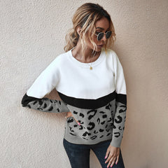 Spring Fashion Leopard Women Sweater top Autumn Ladies O-Neck Full Sleeve Casual Jumper Knitted Female Oversize Pullovers