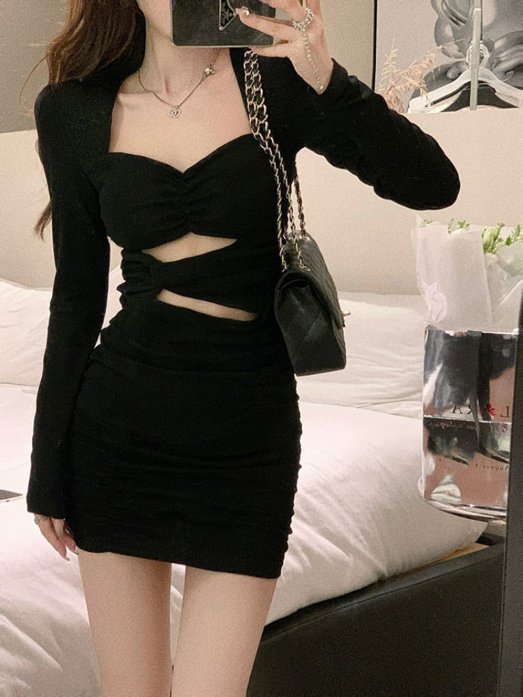Sexy Black Bodycon Dress Office Ladies Wrap Slim Party Short Dresses Fashion Eleganr Vintage Y2k Outfits