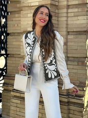Women Fashion Y2k Vintage Floral Embroidery Vest Top V Neck Loose Casual Summer Woman Short Cardigan Waistcoat Chic Tops