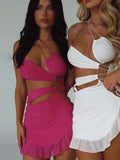Irregular Hollow Out Sexy Mini Dress For Women Robe Summer New Strapless Sleeveless Backless Bodycon Club Party Dress
