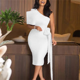 Women Pink Dress One Shoulder with Bowtie Waist Belt Party Christmas Elegant Slim Birthday African Event Celebrate Occasion New Pbong mid size graduation outfit romantic style teen swag clean girl ideas 90s latina aesthetic