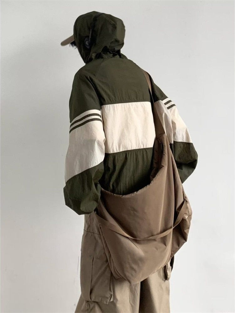 Gorpcore Vintage Hooded Jacket Women Japanese Style Quick Dry Green Outerwear Oversized Harajuku Retro Patchwork Brown Top
