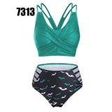 Bat Crescent Mesh Lace-Up Padded Bikini Set Women Fashion Summer Tankini Swimsuit Two Pieces Bathing Suit Beachwear
