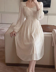 Summer New Women Fashion Elegant White Midi Dresses Vintage Princess Female Party A Line Clothes Vestdios