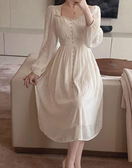 Summer New Women Fashion Elegant White Midi Dresses Vintage Princess Female Party A Line Clothes Vestdios