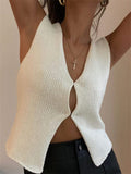 Y2K Women Knitted Sweaters Vest Tops Casual Retro Sleeveless V-Neck Buttons Up Tank Summer Autumn Chic Vest Club