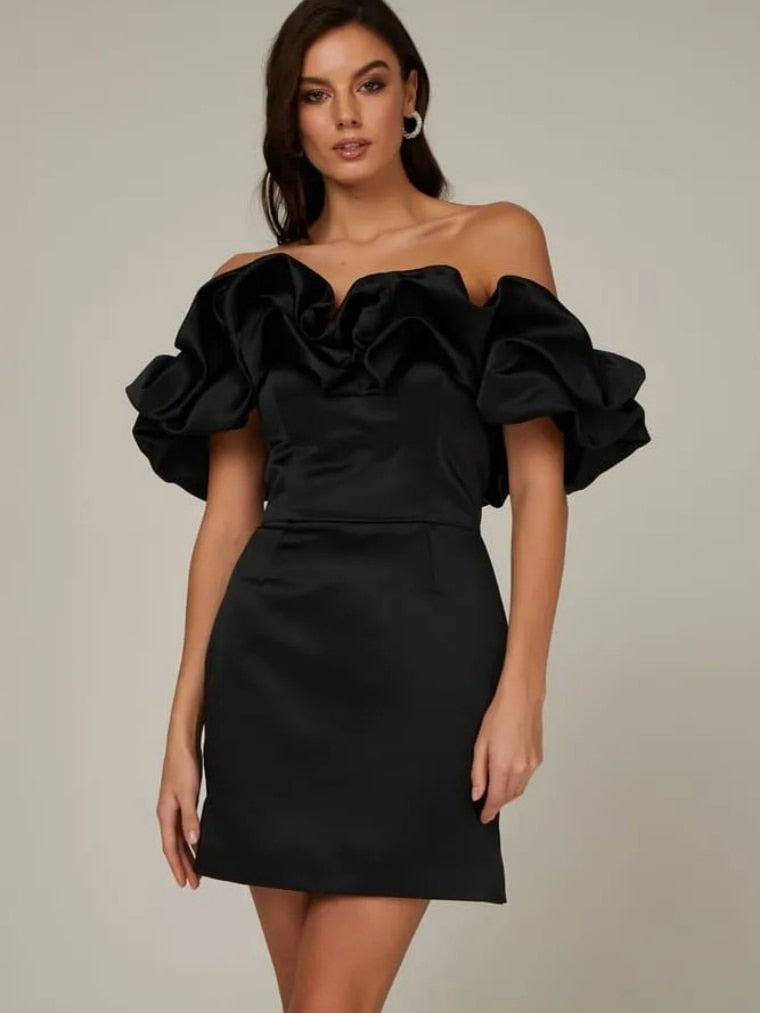 Autumn Women Ruffles Slash Neck Bodycon Package Hip Party Dress Sexy Streetwear Backless Strapless Mini Evening Dresses Y2K