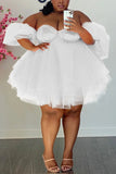 Women Short Skirt Tube Top Spring Summer Solid Color Sexy Plus Size Dinner Party Elegant Loose Big Swing Mesh Tulle Tutu Dress
