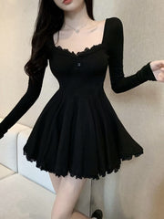 Sexy Black Lace Dress Women  Bodycon Wrap Slim Party Mini Short Dresses Evening Fashion 2022 Long Sleeve Outfits