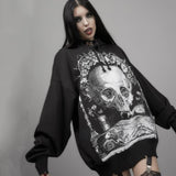 Pbong mid size graduation outfit romantic style teen swag clean girl ideas 90s latina aesthetic Rosetic Y2K Darkness Women Hoodies Loose Fashion Gothic Long Sleeve Printing Round Neck Pullover Spring Autumn Hoodie Sweatshirt