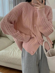 Autumn Vintage Knitted Sweater Women Winter Japanese Style Sweet Solid Cardigan Female O-neck Loose Casual Sweater Tops