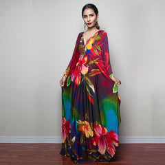 Print Maxi Dress Batwing Sleeve Tunic Spring Autumn Beach Dress Casual Plus Size Women Beachwear Kaftan Cover-ups Pbong mid size graduation outfit romantic style teen swag clean girl ideas 90s latina aesthetic
