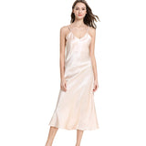 Women's Satin Nightgown Long Slip Sleep Dress Silk V Neck Sleepwear Solid Color Nightwear
