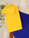 Women Dresses Bodycon Party Sexy One Shoulder Bowtie Blue Yellow Patchwork Irregular Sheath Event Lady African Autumn Night Out  Pbong mid size graduation outfit romantic style teen swag clean girl ideas 90s latina aesthetic