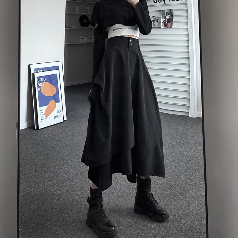 Casual Vintage Victorian Skirt Women Black High Street Korean Gothic Y2k Skirt Female Long Chic Irregular Fashion Party Clothes