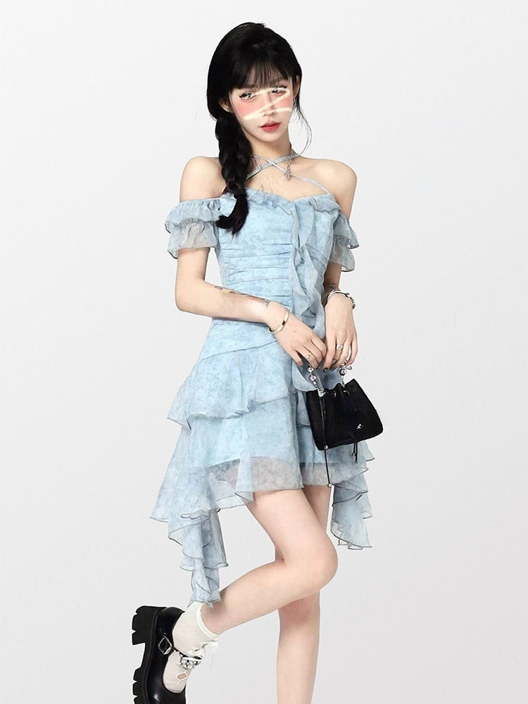 Summer Beach Style Flroal Dress Woman Chiffon Sweet Elegant Princess Dress Korean Fashion Short Party Y2k Mini Dress Casual